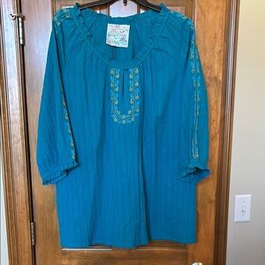 Women's Teal Embroidered Top